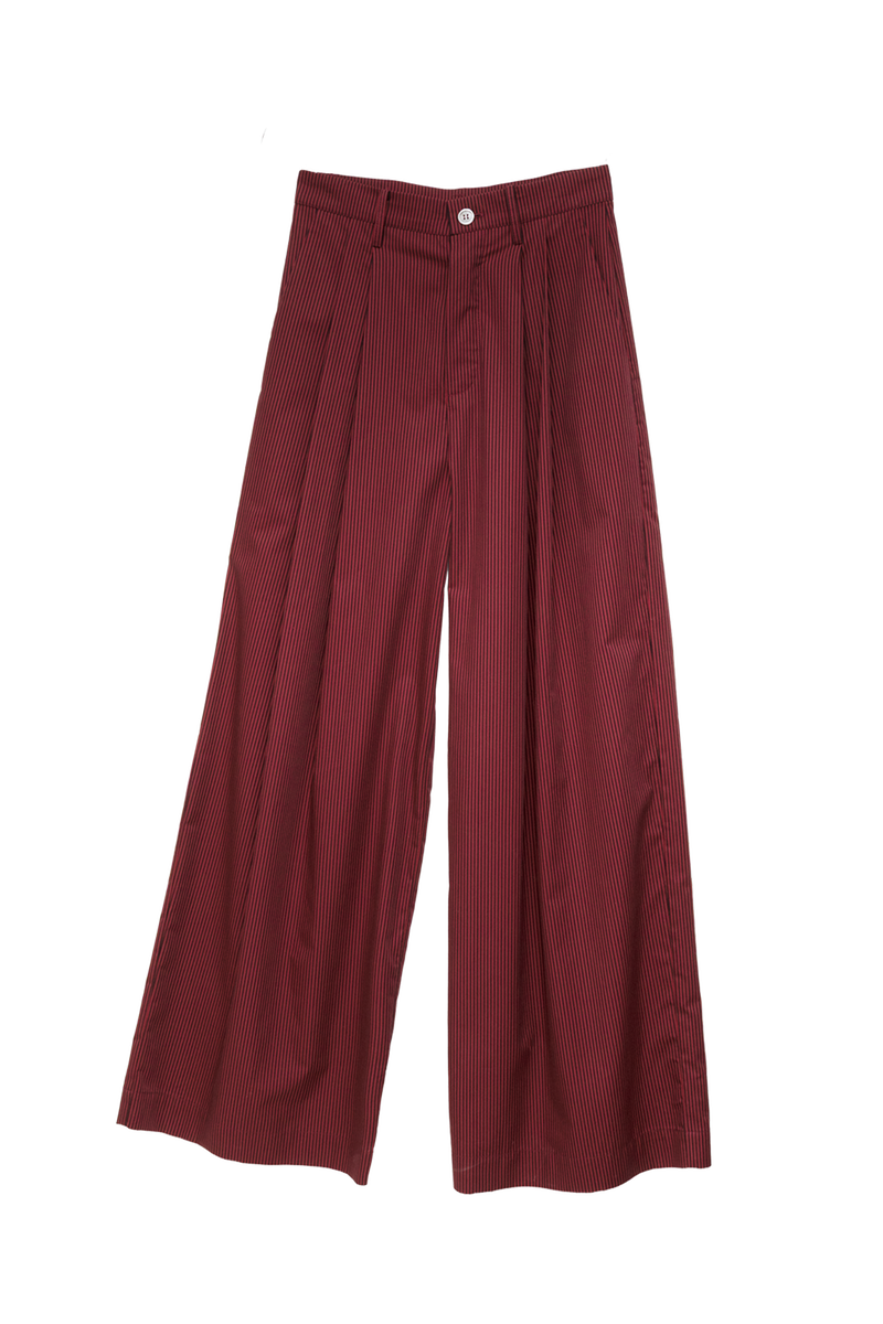 ARCHETYPE Billowing Trousers in Cherry Pinstriped Cotton Poplin