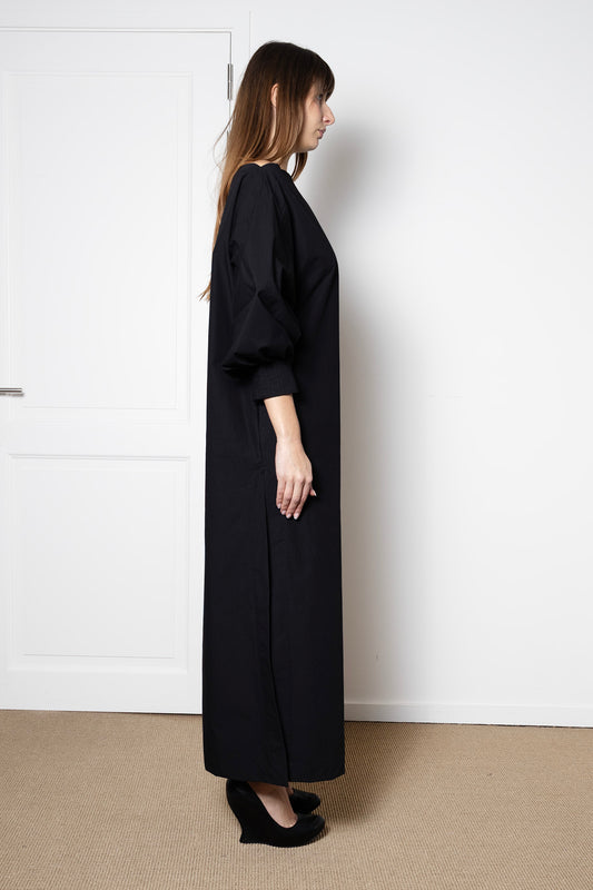 Indulging Dress in Black Cotton Poplin