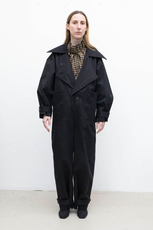 Coverall in Black Peached Cotton Twill