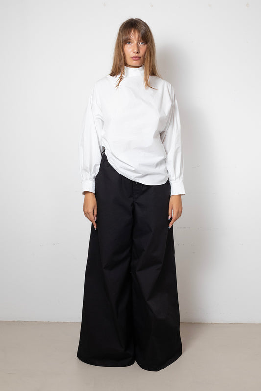 Indulging Top in White Cotton Poplin (with collar)