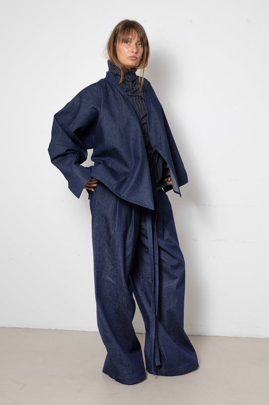 Enveloping Top in Blue Denim