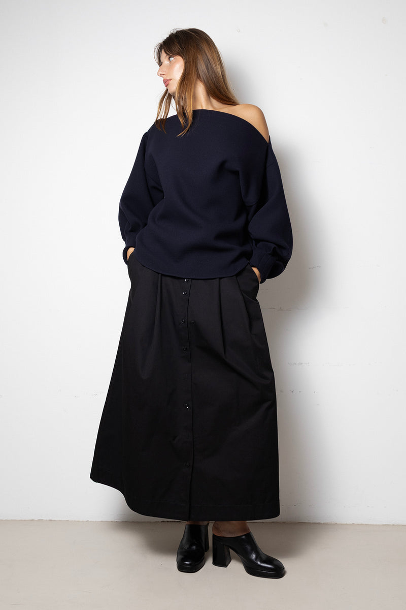 Archetype Indulging Top in Navy Wool Crepe