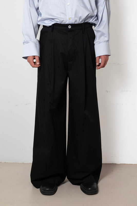 Billowing Trousers in Black Cotton Twill