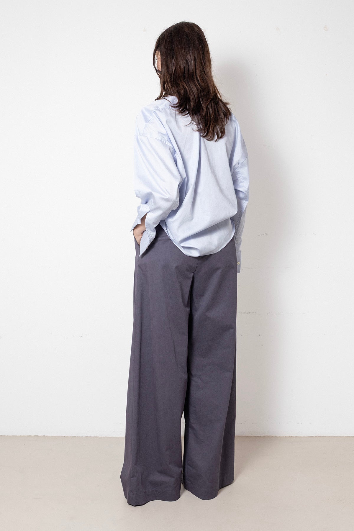 Billowing Shirt in Blue Satin Cotton