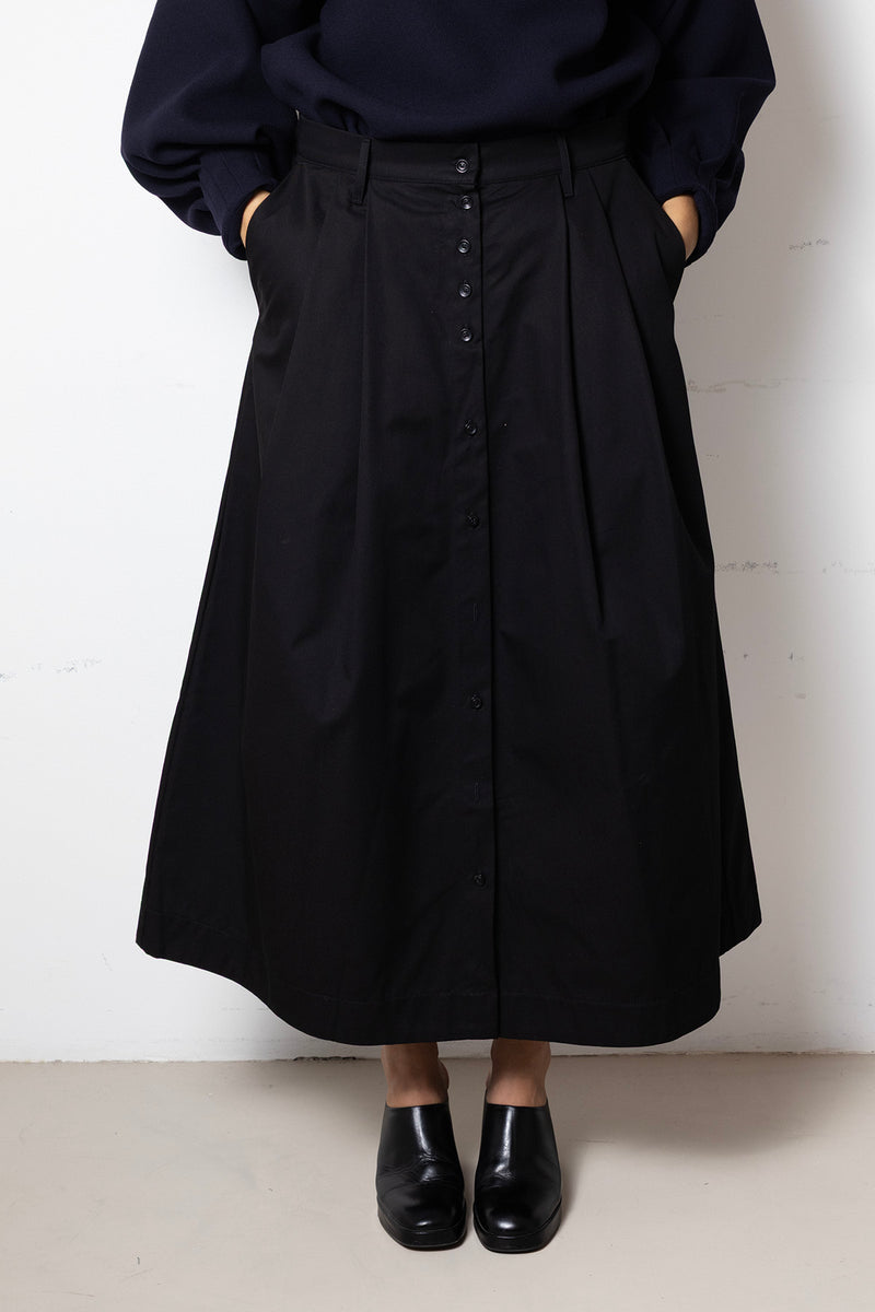 ARCHETYPE Billowing Skirt in Black Cotton Twill