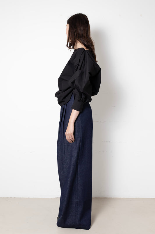 Billowing Trousers in Blue Denim