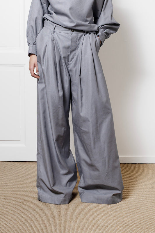 Billowing Trousers in Black Houndstooth Cotton