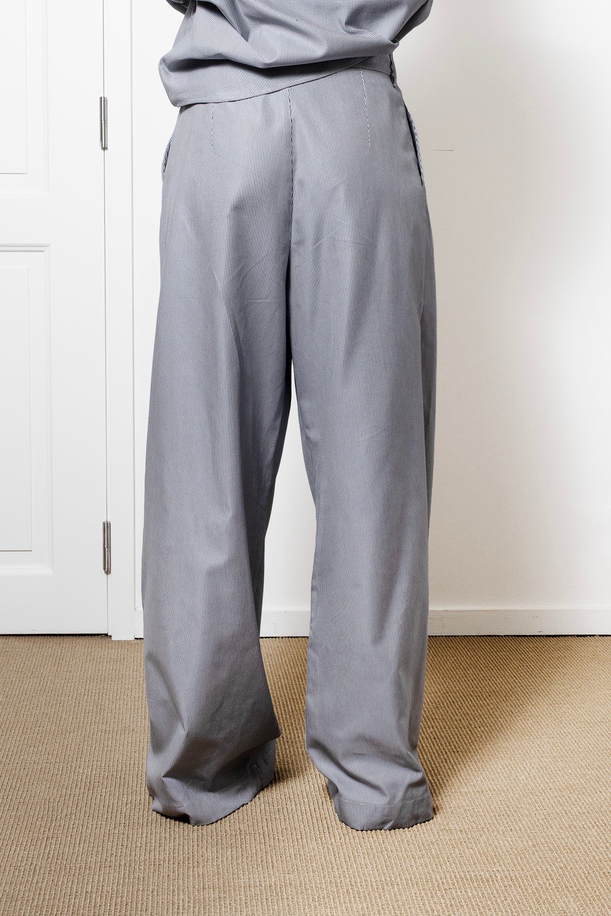 Billowing Trousers in Black Houndstooth Cotton