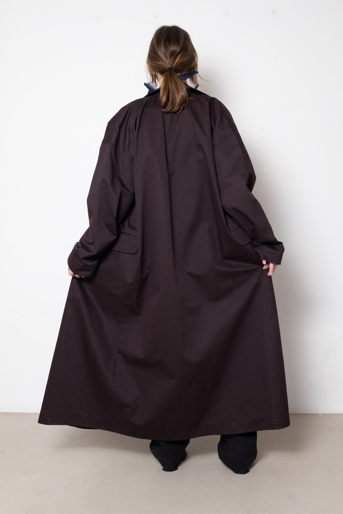 Folded Coat in Plum Cotton Twill