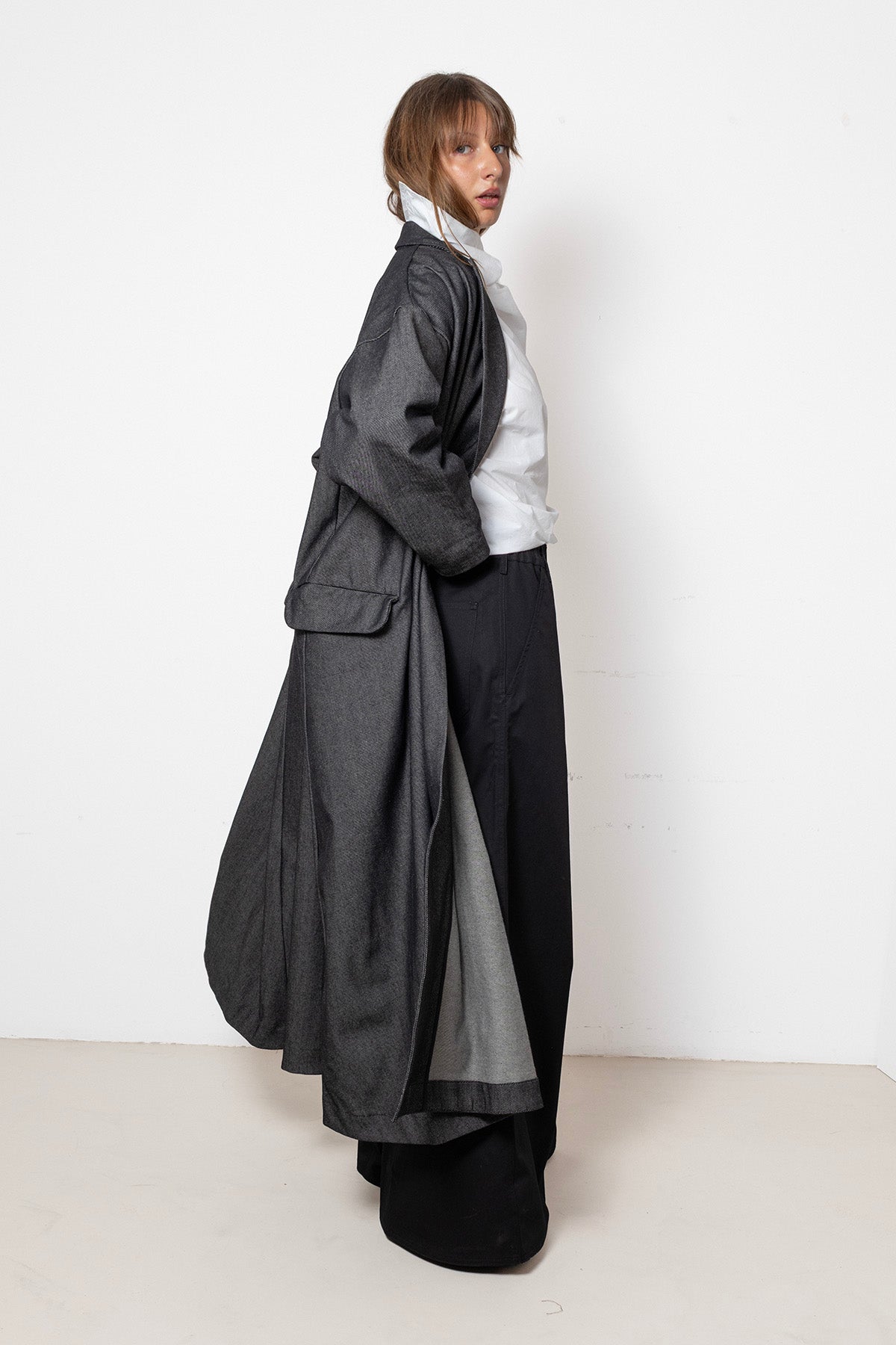 Folded Coat in Black Denim