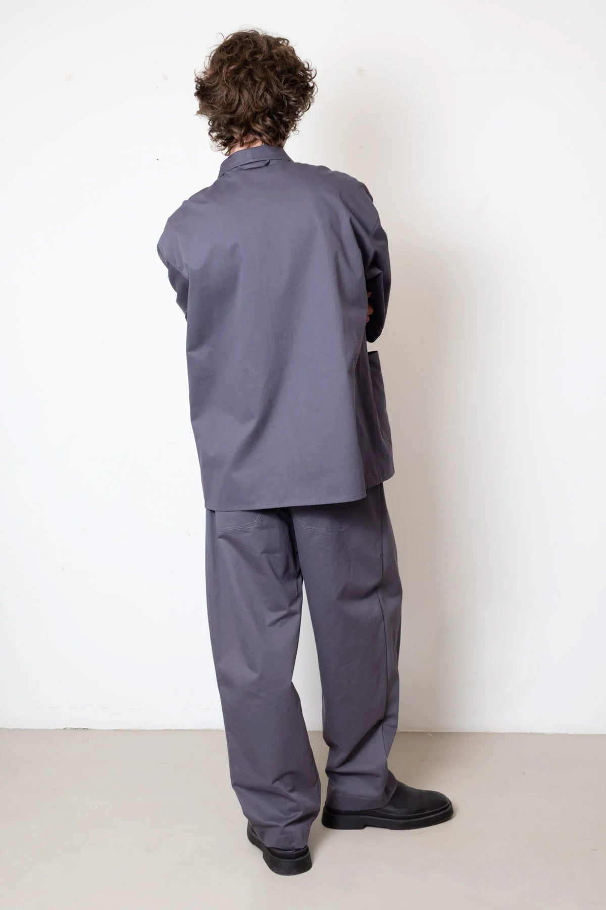 Double-Breasted Work Jacket in Pigeon Grey Cotton Twill