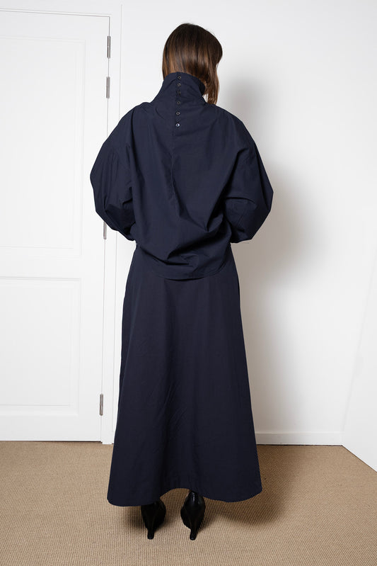 Indulging Top in Navy Cotton Poplin (with collar)