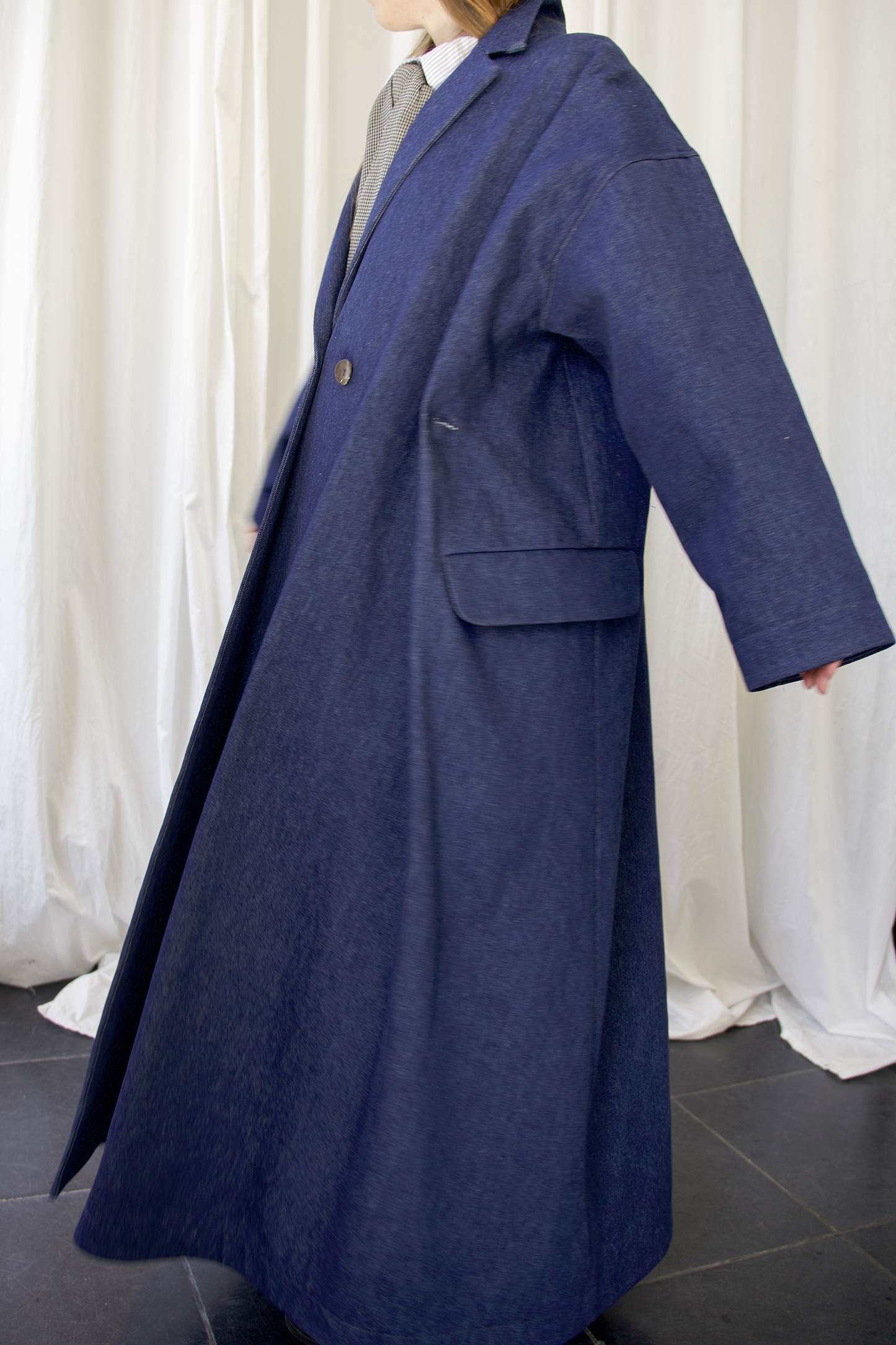 ARCHETYPE Folded coat in indigo denim (shipped mid May)