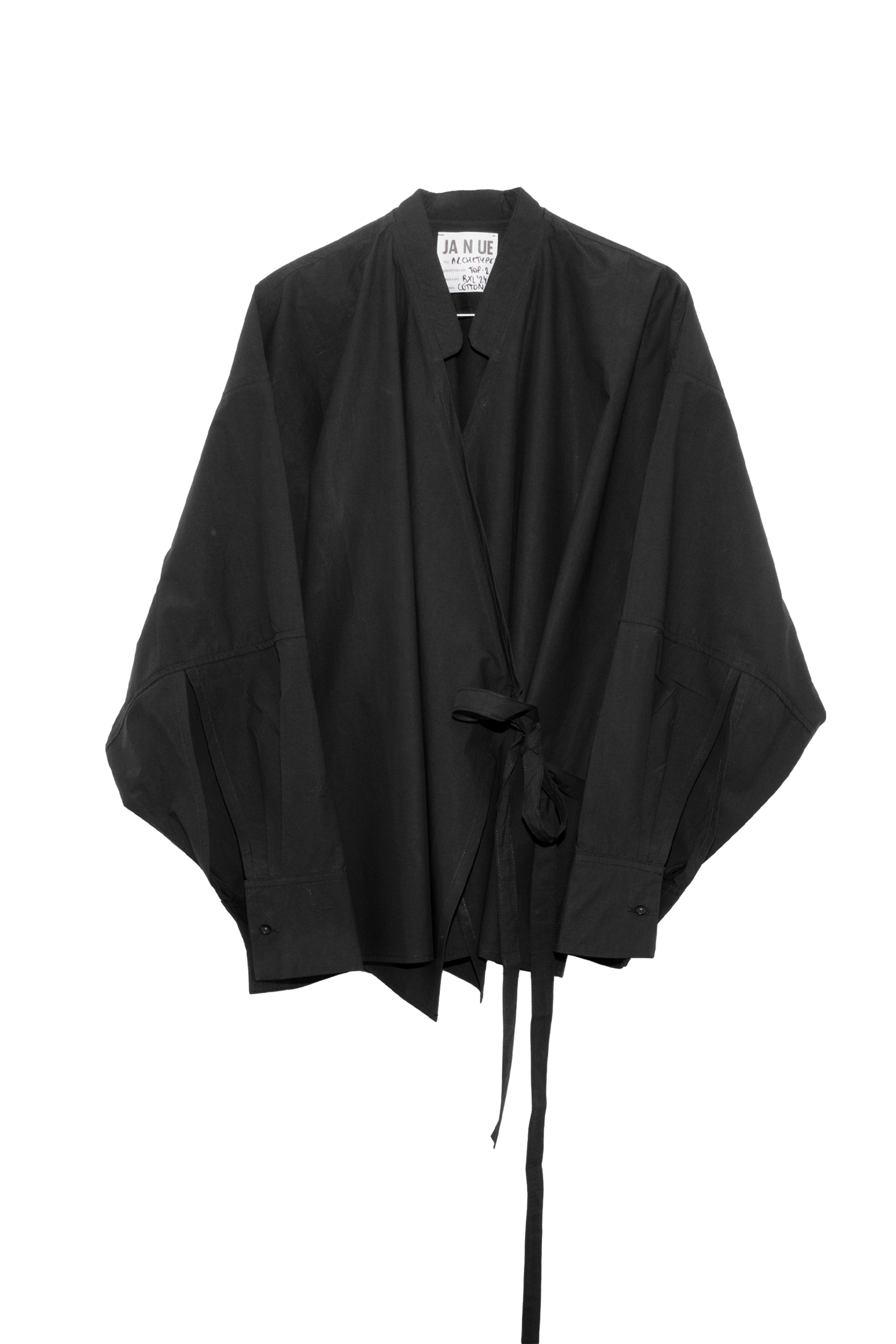 Enveloping Top in Black Cotton Poplin