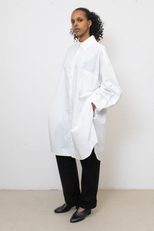 Shirt / Dress in White Cotton Poplin