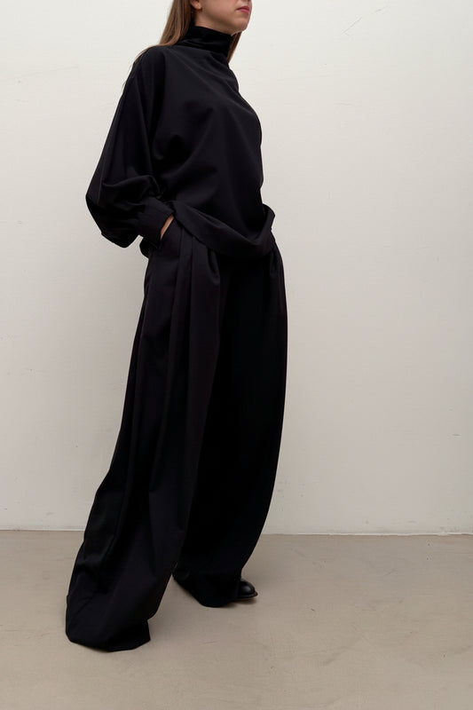 Indulging Top, High Neck in Navy Cool Wool