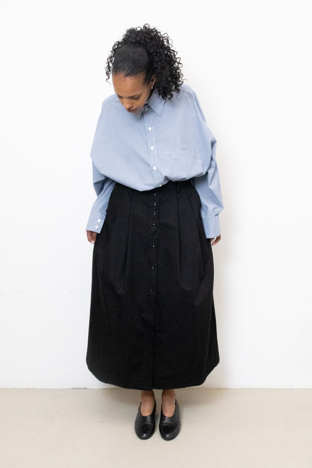 Billowing Skirt in Black Cotton Twill