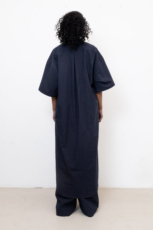 Shirt Dress in Navy Cotton Poplin