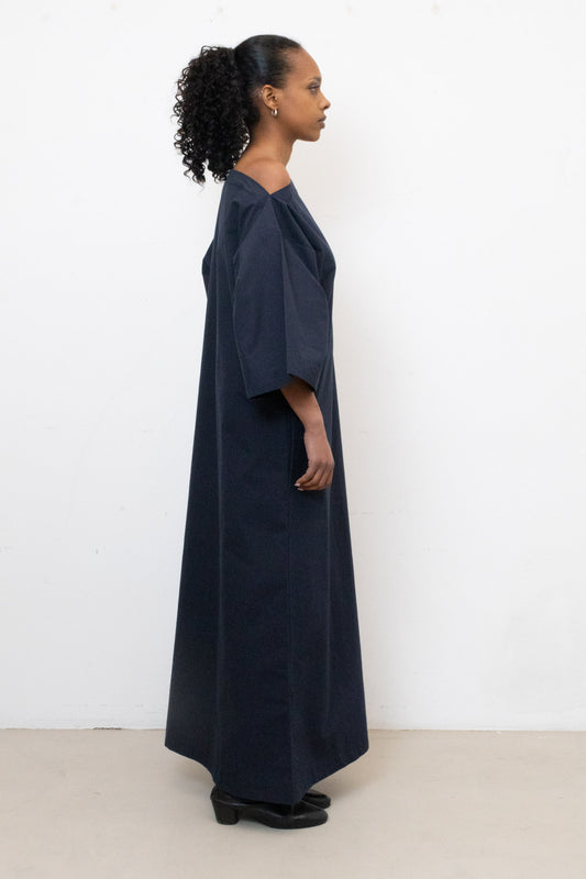 Tee Shirt Dress in Navy Cotton Poplin