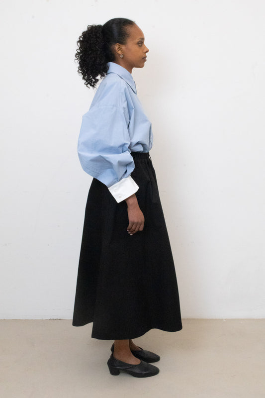 Wringing Skirt in Black Twill Cotton