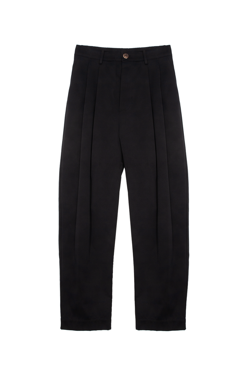 ARCHETYPE Billowing Trousers in Black Cotton Twill (narrow)