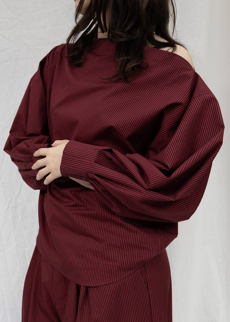 ARCHETYPE Indulging top in cherry pinstripe