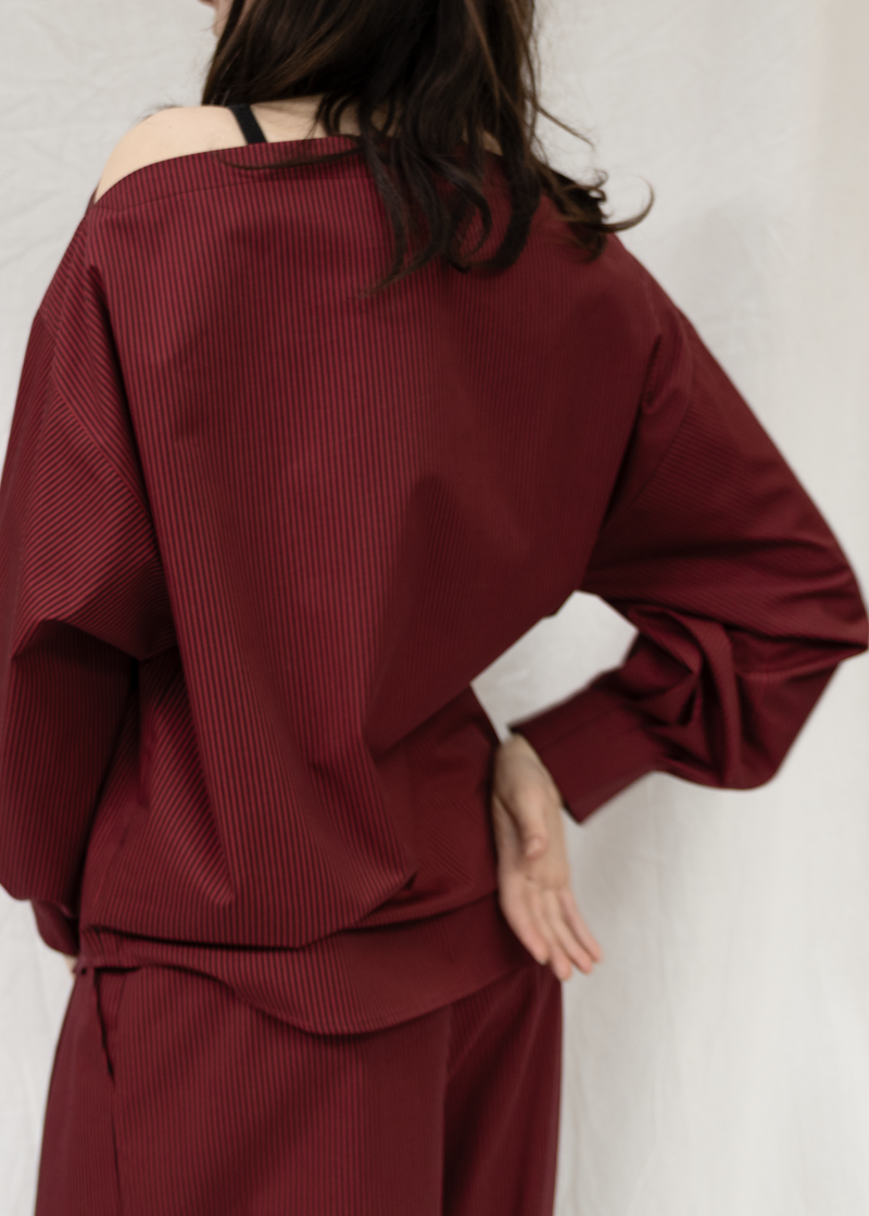 ARCHETYPE Indulging top in cherry pinstripe