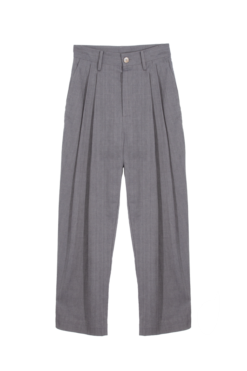 ARCHETYPE Billowing trousers in grey cotton herringbone (narrow)