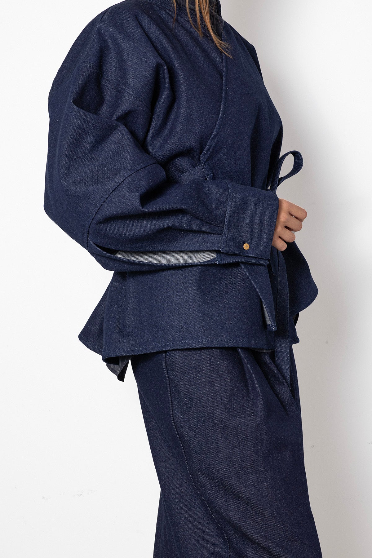 Enveloping Top in Blue Denim