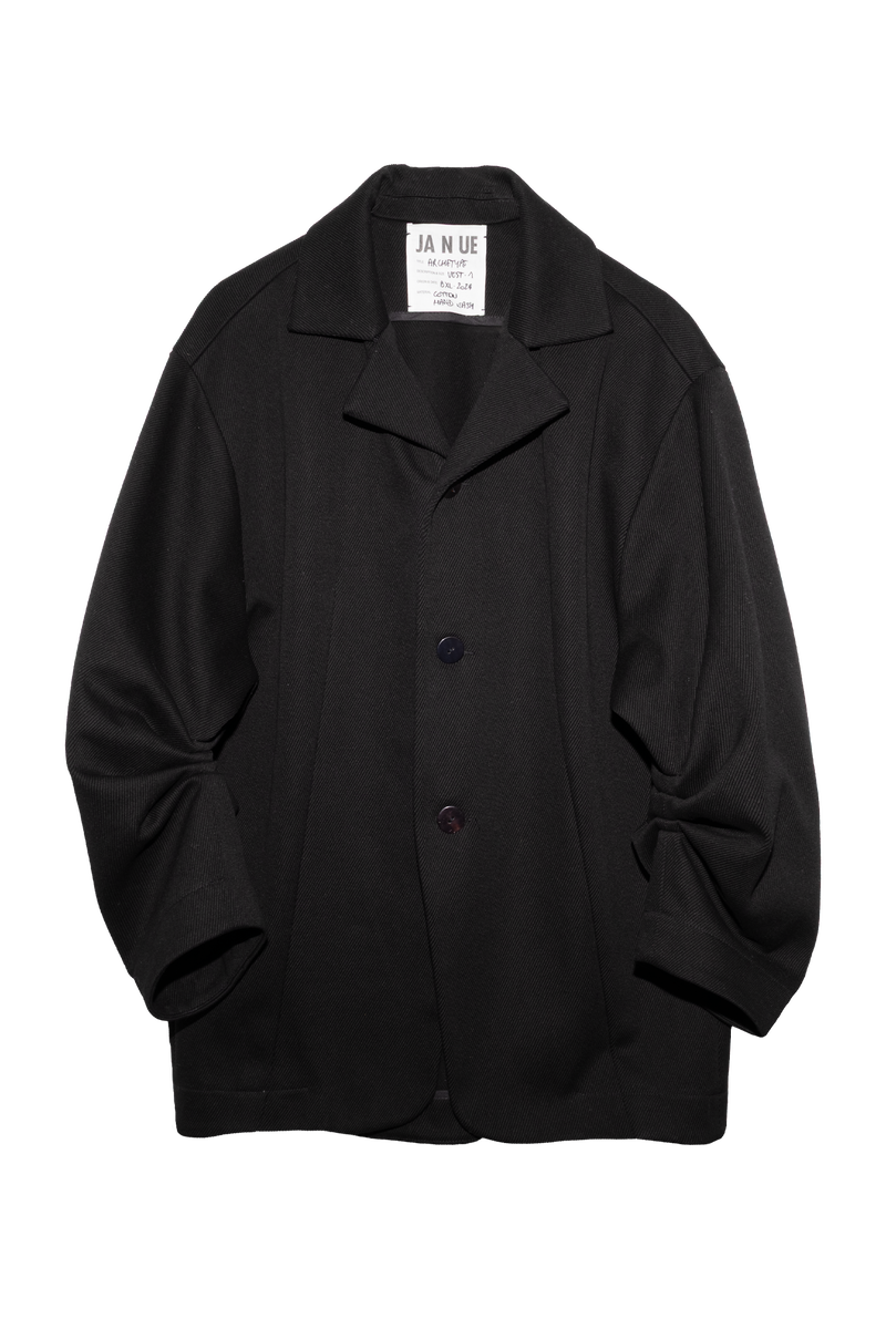 ARCHETYPE Pinching Vest in Black Heavy Cotton Twill