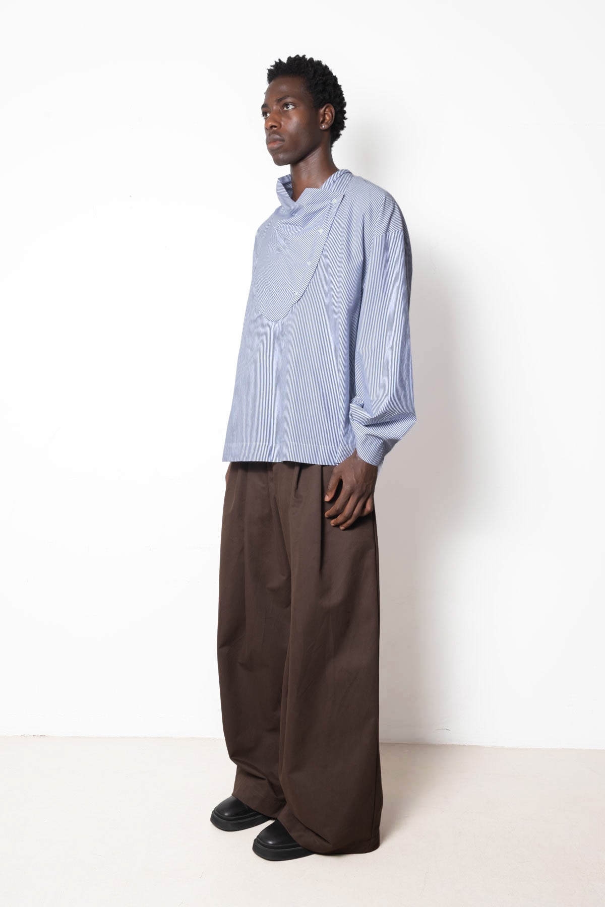 Tuxedo Shirt in White and Blue Striped Cotton Poplin