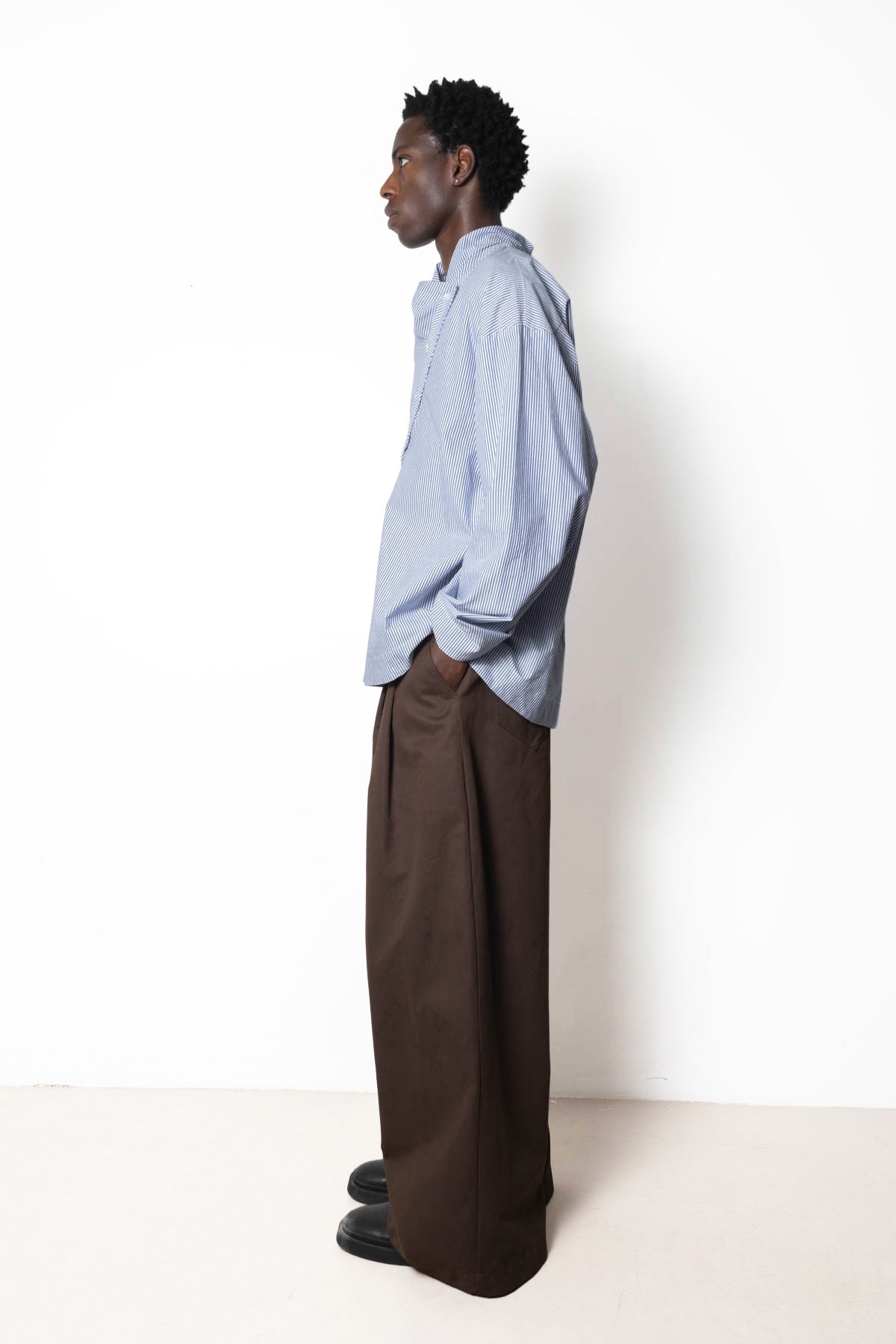 Tuxedo Shirt in White and Blue Striped Cotton Poplin