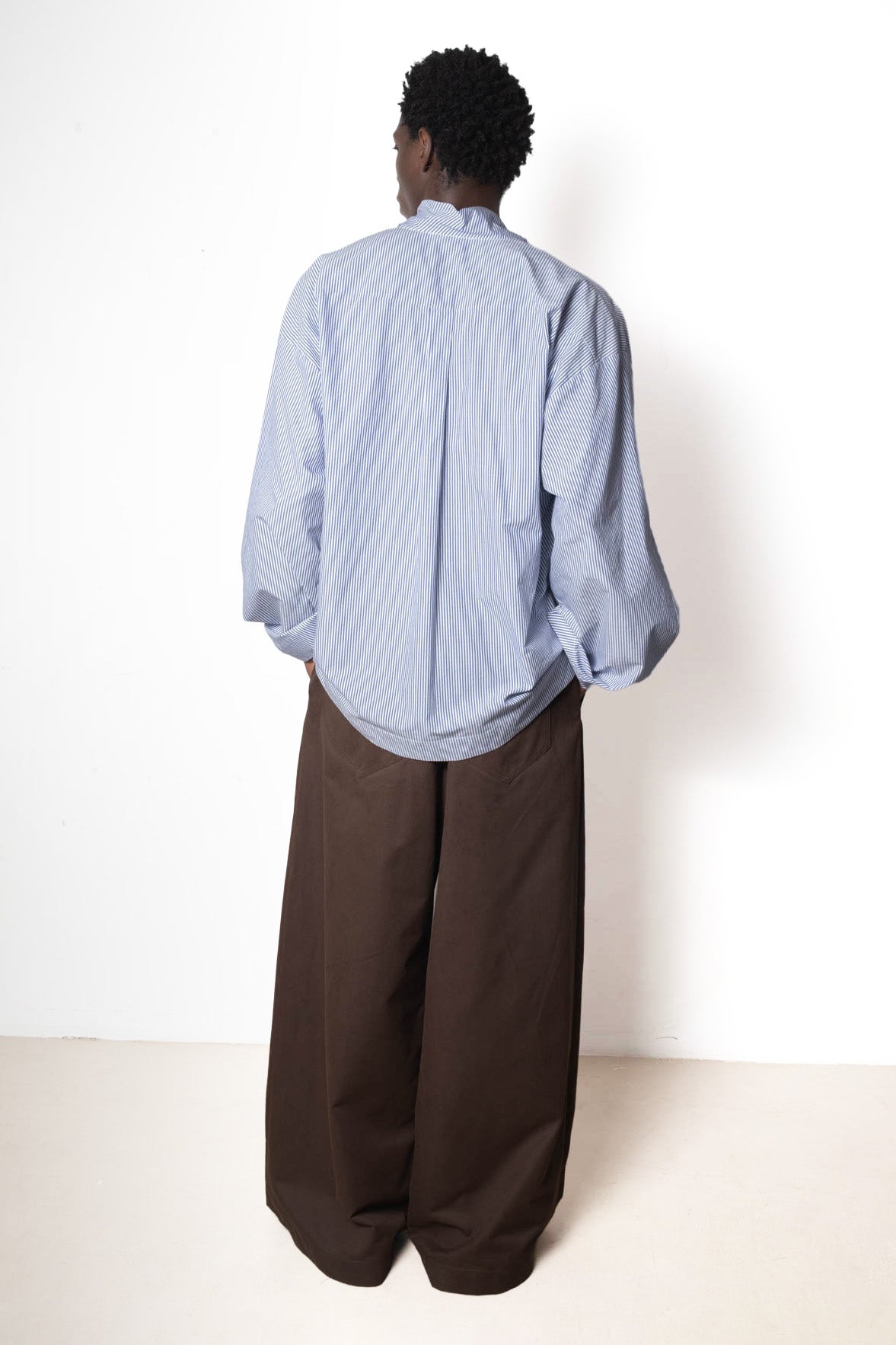 Tuxedo Shirt in White and Blue Striped Cotton Poplin