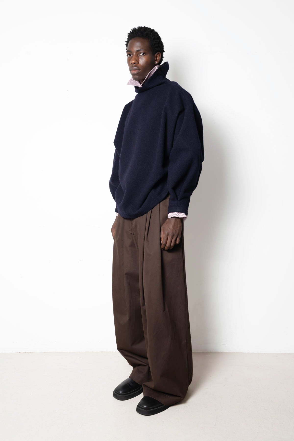 Cloud Collar Pullover in Navy Felt Wool