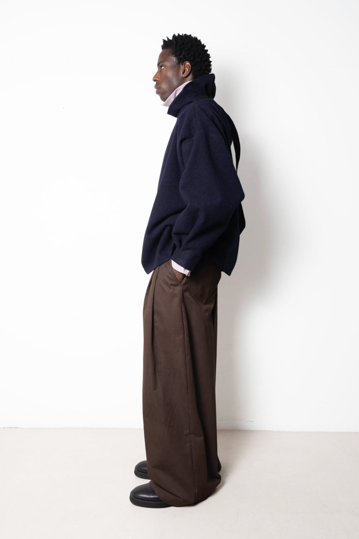 Cloud Collar Pullover in Navy Felt Wool