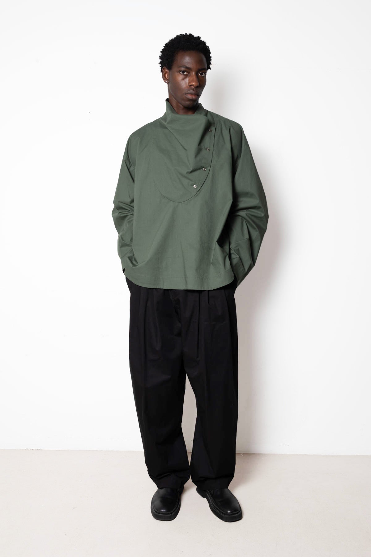 Tuxedo Shirt in Green Cotton Poplin