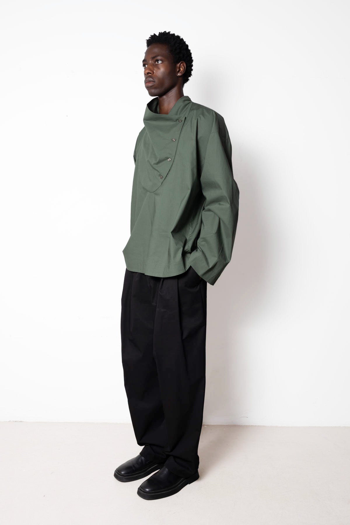 Tuxedo Shirt in Green Cotton Poplin
