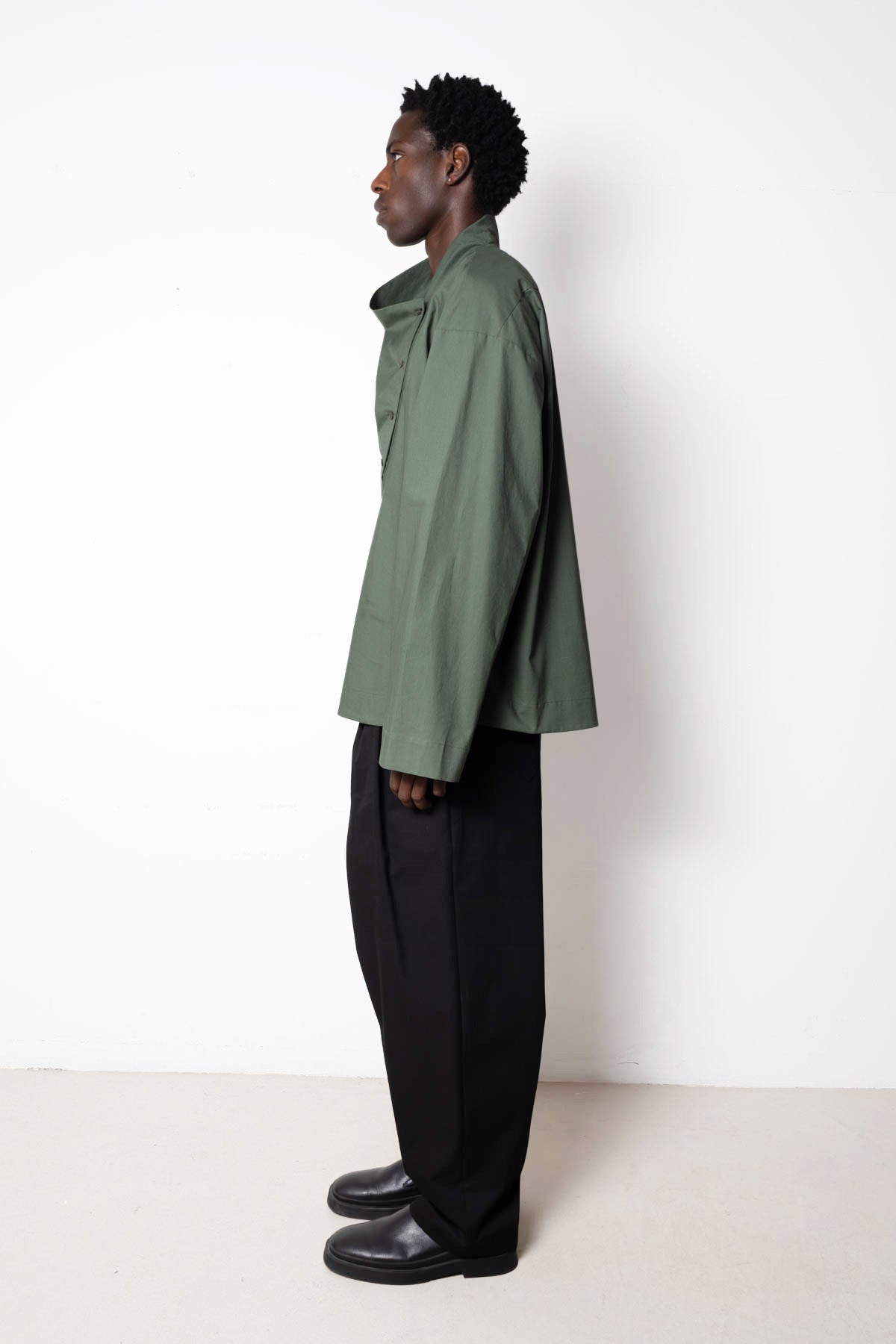 Tuxedo Shirt in Green Cotton Poplin