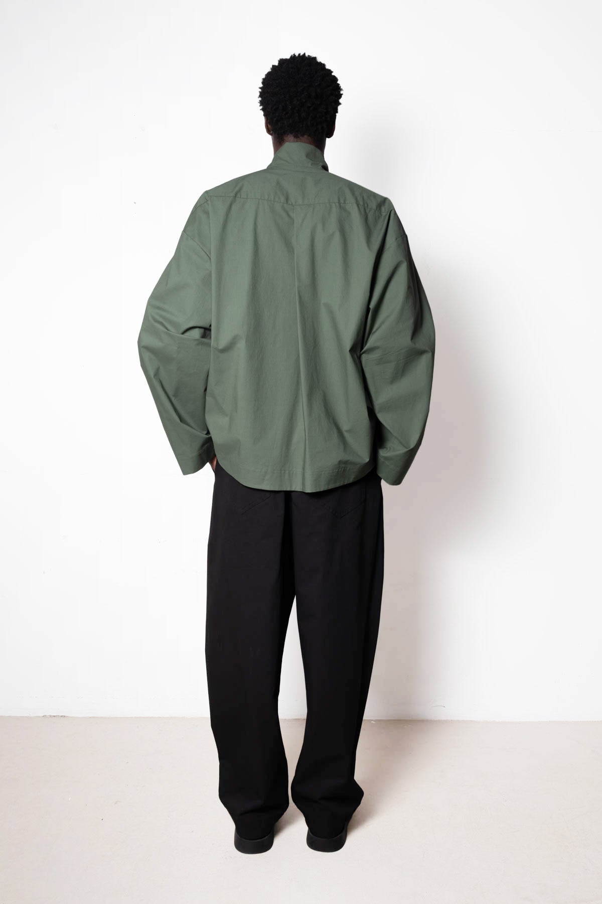 Tuxedo Shirt in Green Cotton Poplin