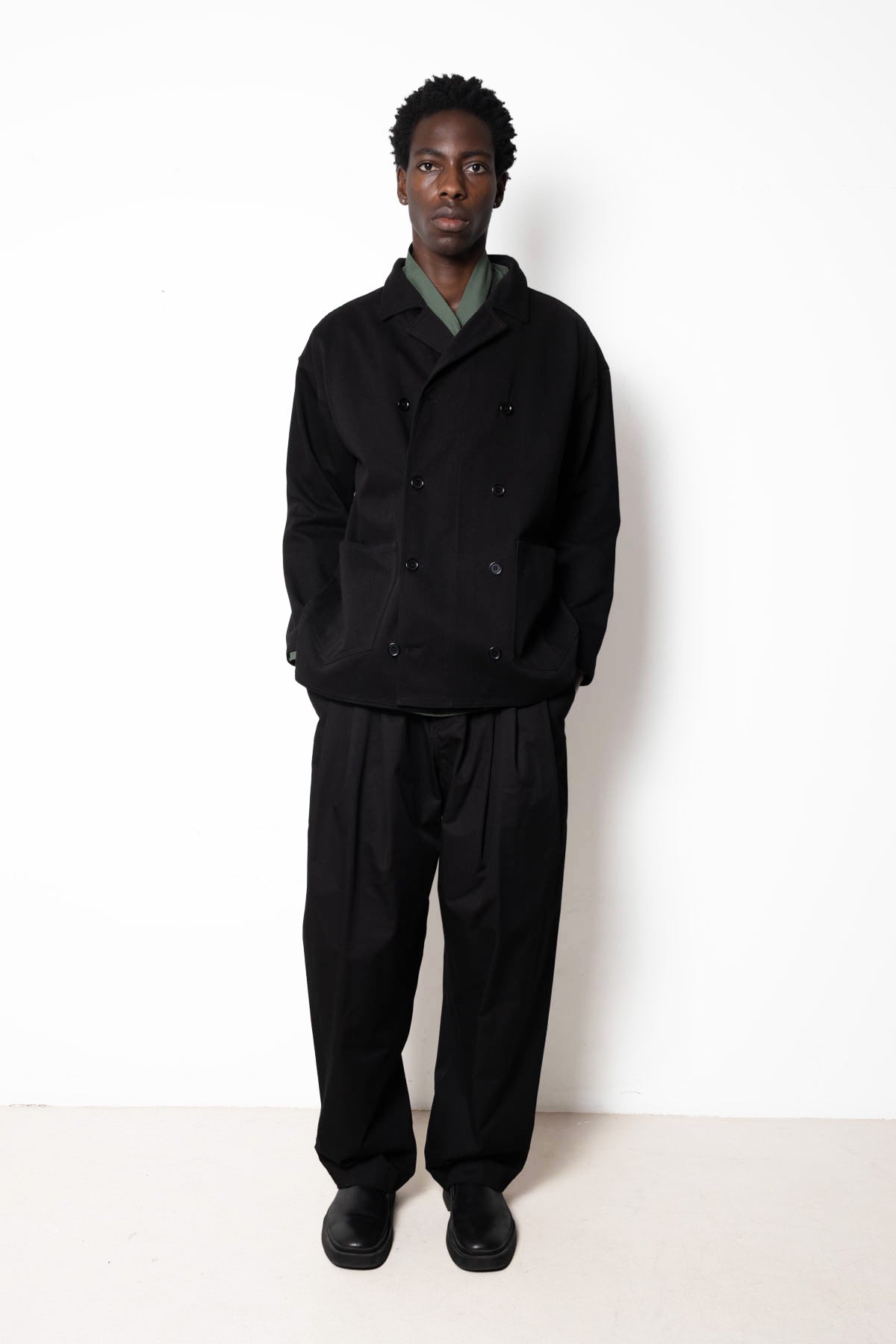 Double-Breasted Work Jacket in Black Canvas Cotton