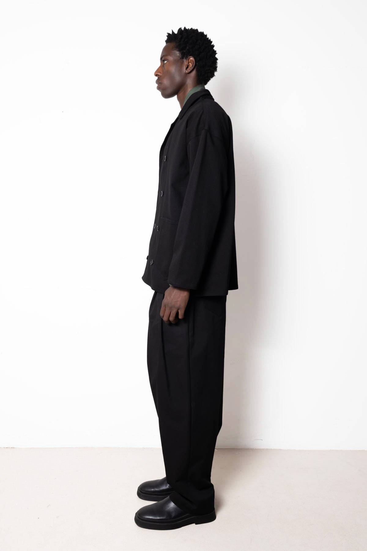 Double-Breasted Work Jacket in Black Canvas Cotton