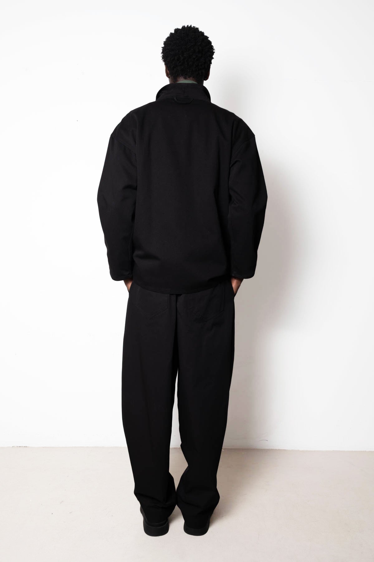 Double-Breasted Work Jacket in Black Canvas Cotton