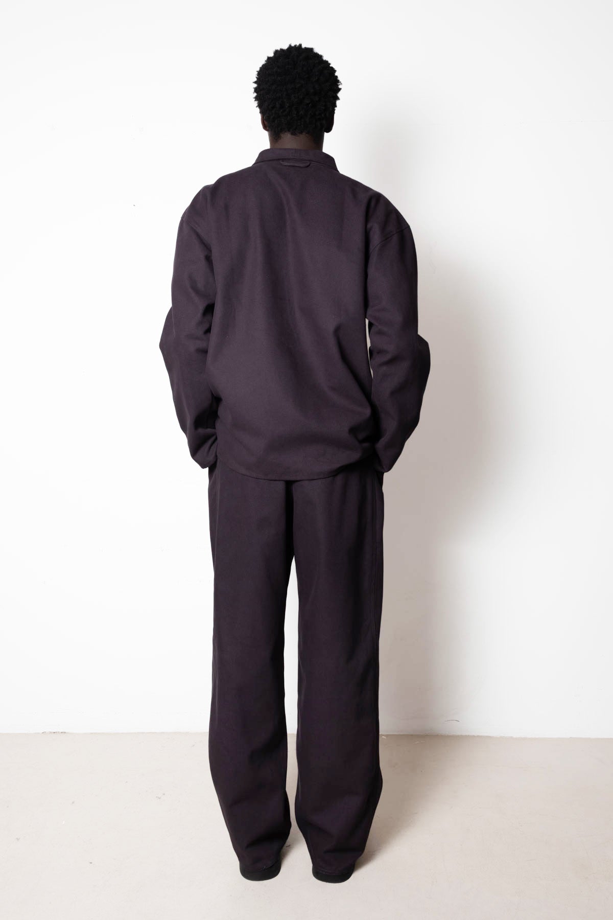 Double-Breasted Work Jacket in Deep Purple Peached Panama Cotton