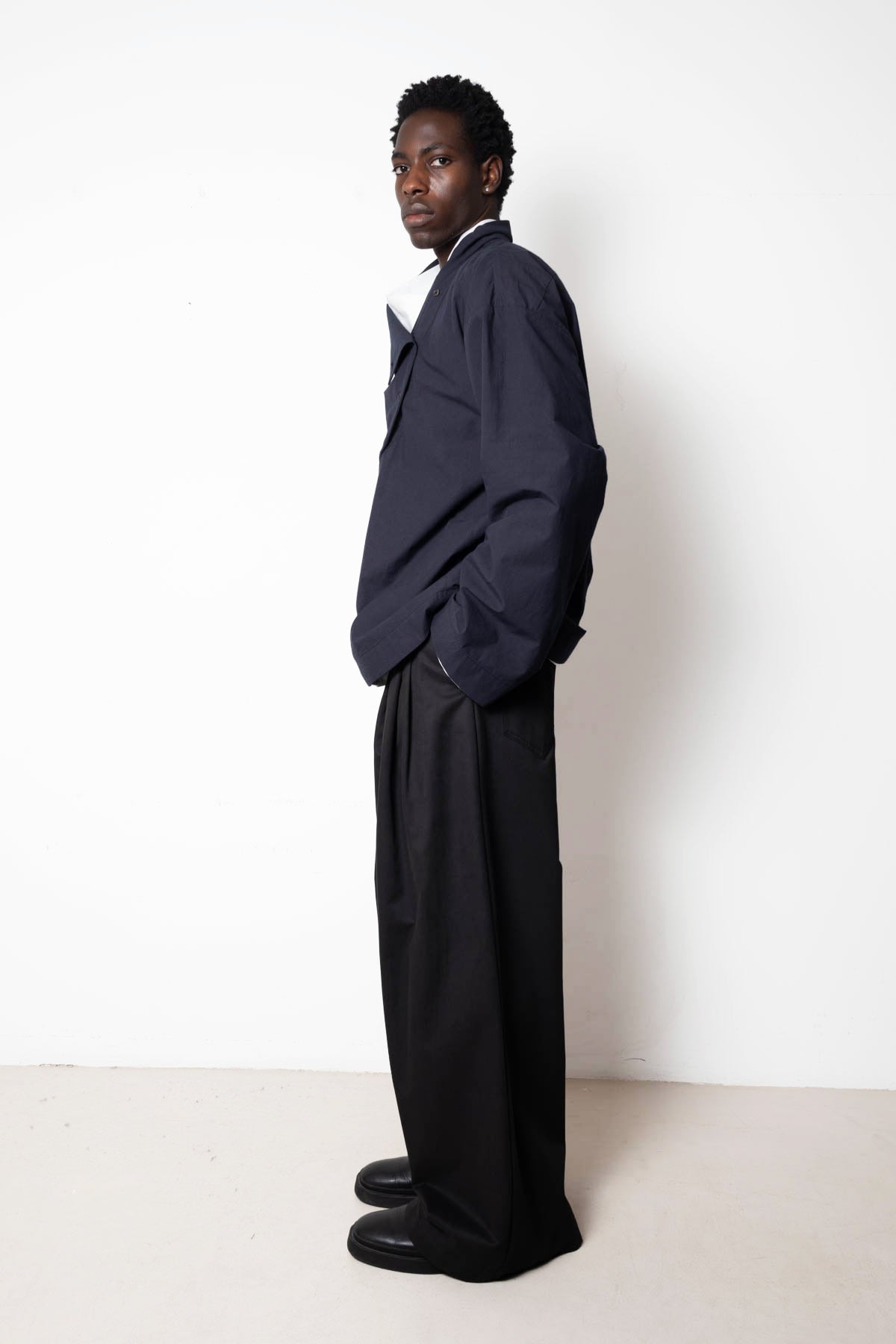 Tuxedo Shirt in Navy Cotton Poplin