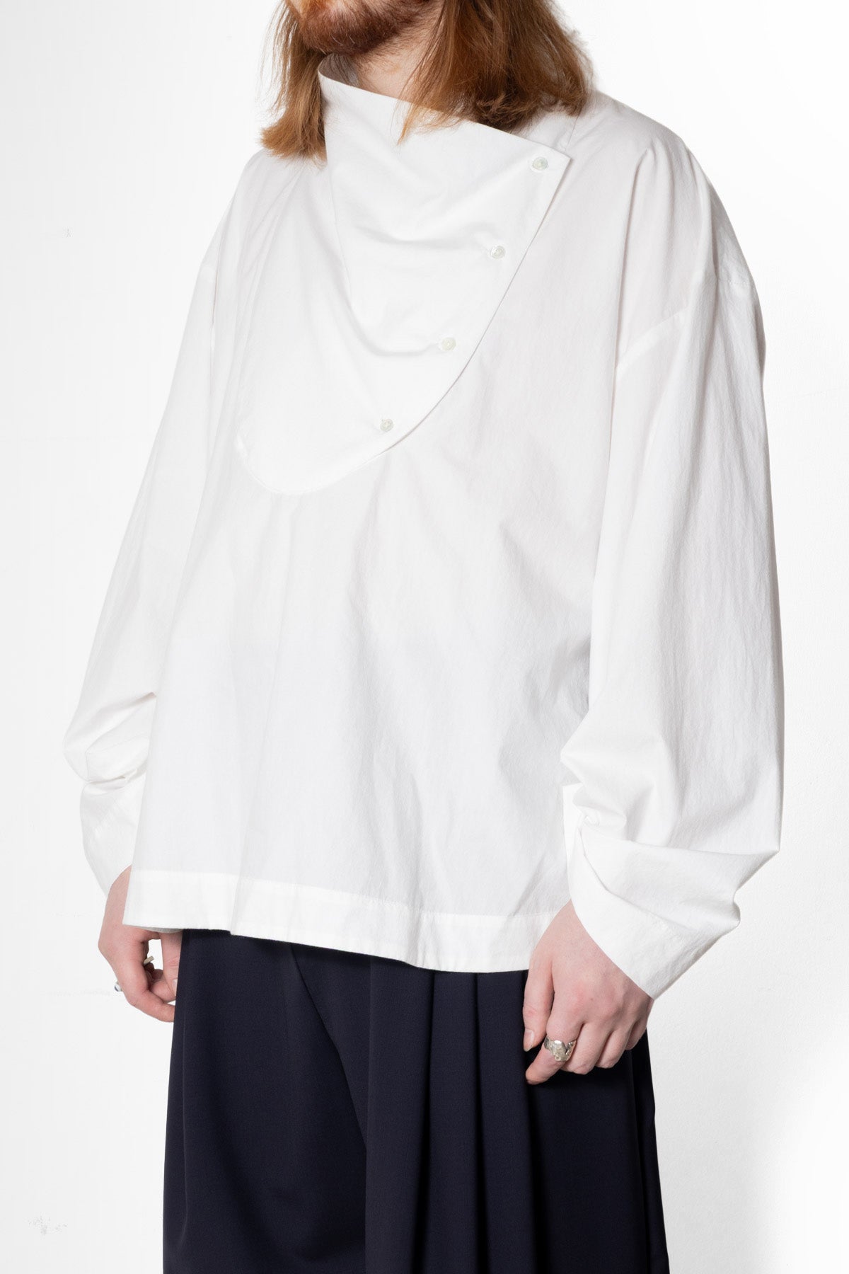 Tuxedo Shirt in White Cotton Poplin