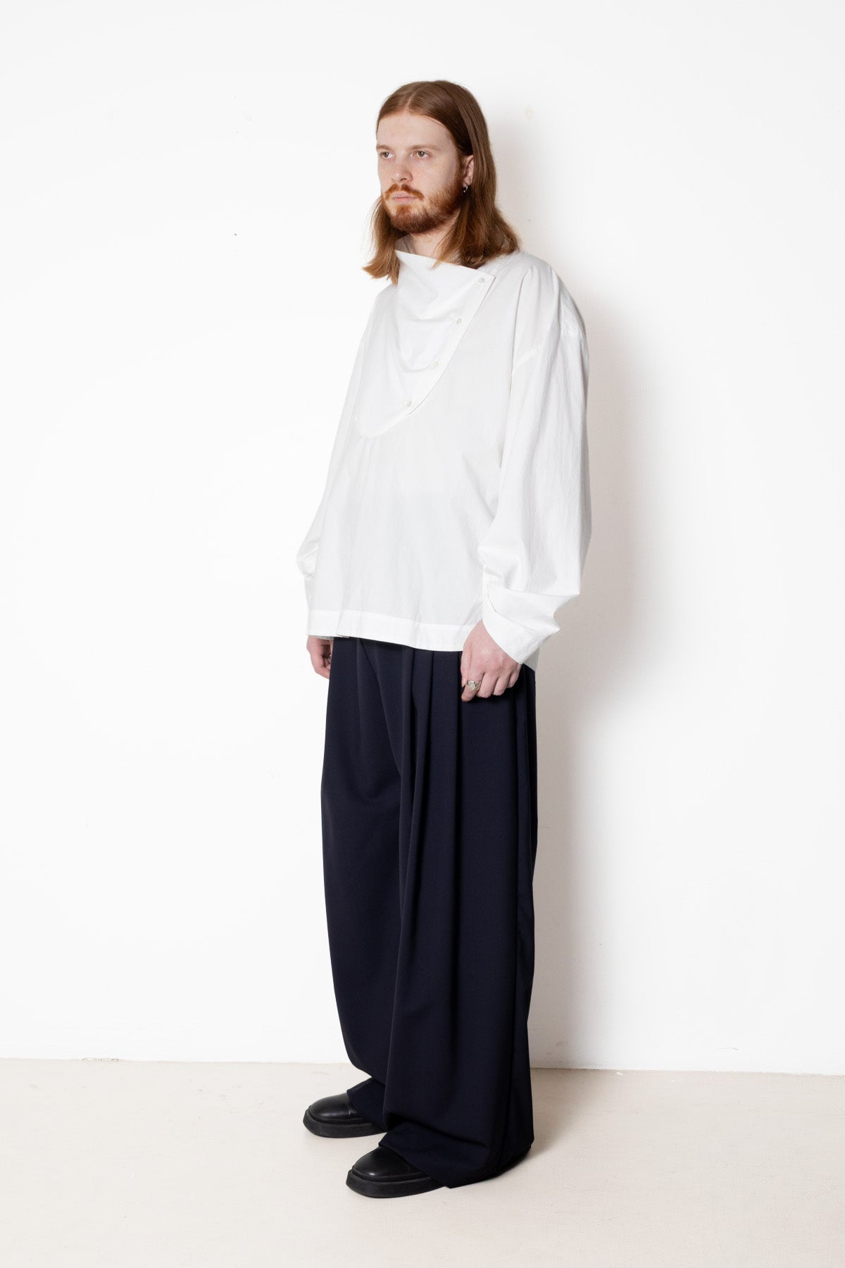 Tuxedo Shirt in White Cotton Poplin
