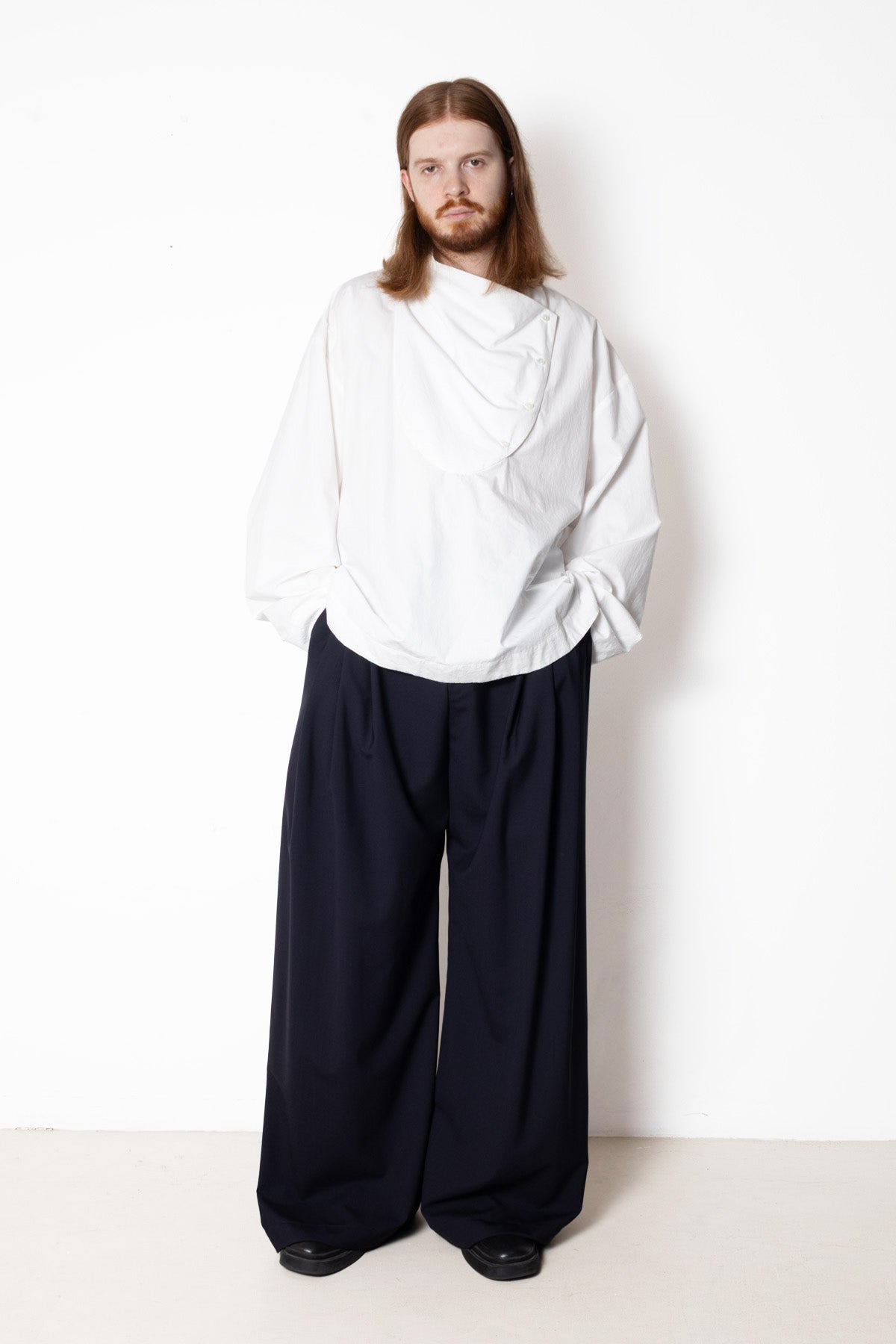Tuxedo Shirt in White Cotton Poplin