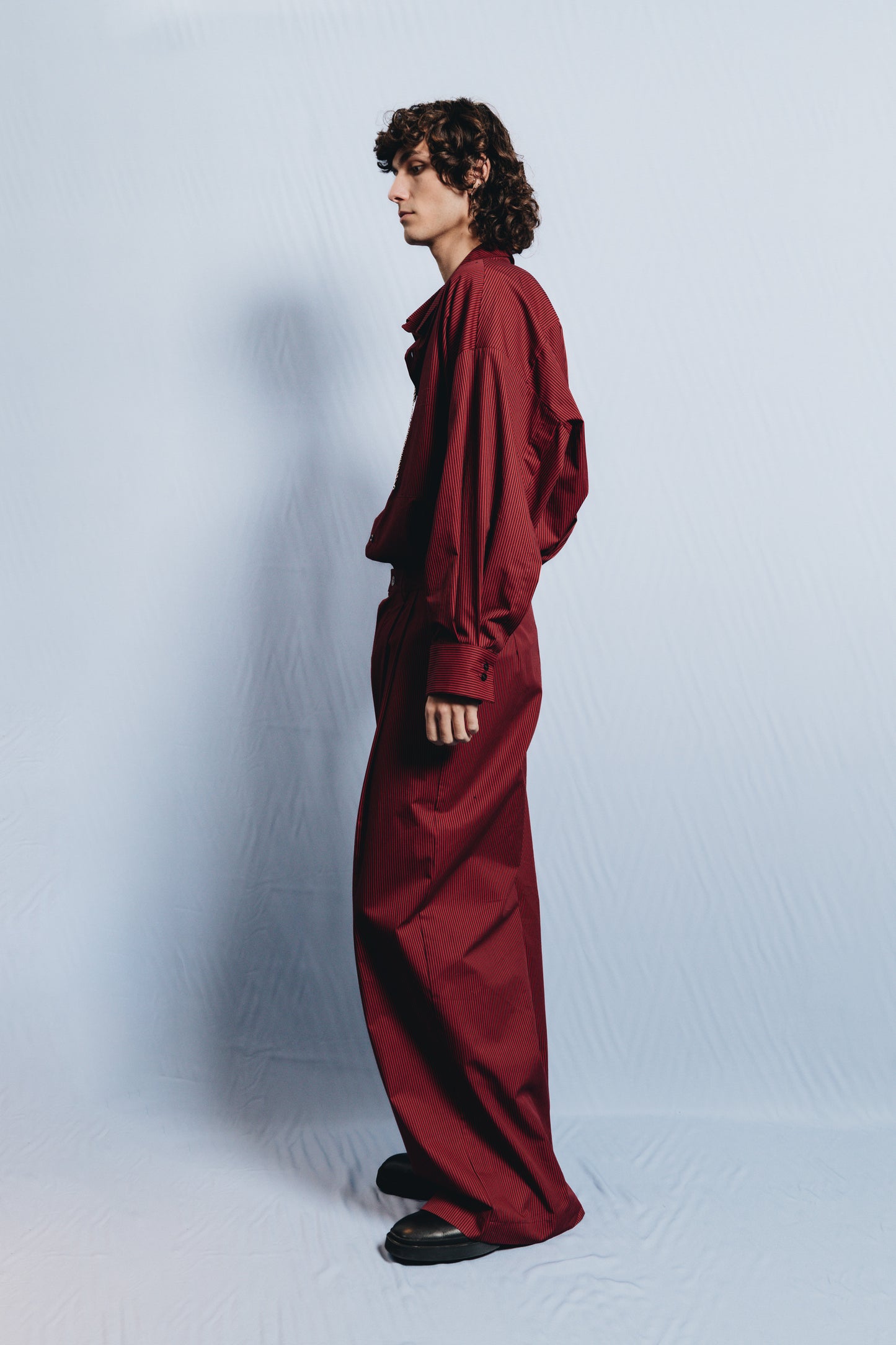 Archetype Billowing Trousers Berry Striped Cotton