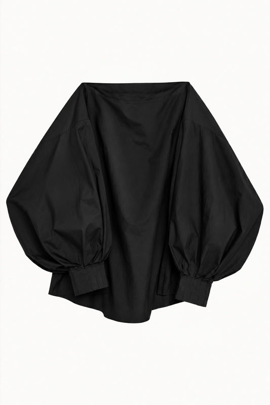Indulging Top in Black Cotton Poplin