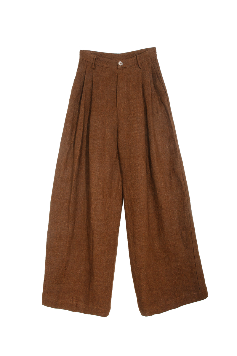 ARCHETYPE Billowing trousers in caramel linen
